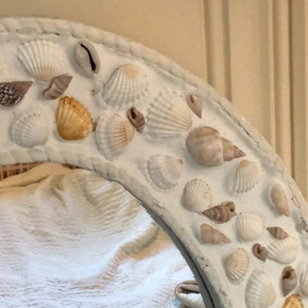 Vintage Chalk-ware Seashell Encrusted Oval Mirror